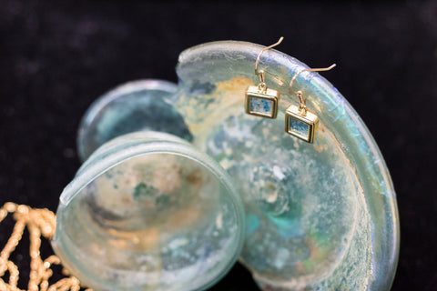 Roman glass Gold plated earings.