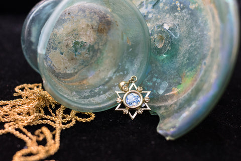 Roman glass Gold plated pendant star of David.