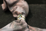 14k Gold and silver 925 ring with blue topaz \ emarald stone.